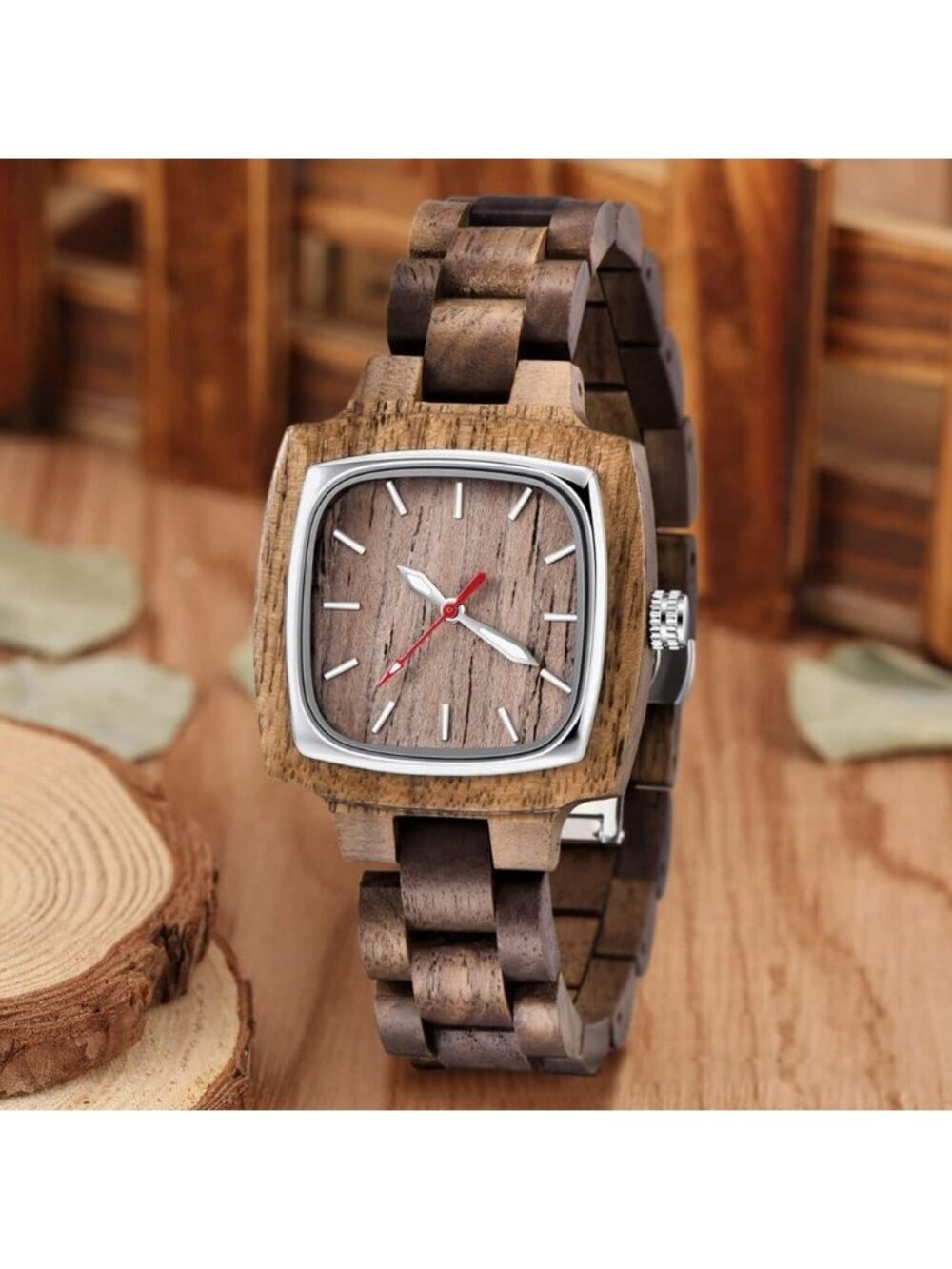 Women's Brown Analog Quartz Couples Colorful Bamboo Classic Square Wooden Watch - Picture 2 of 6